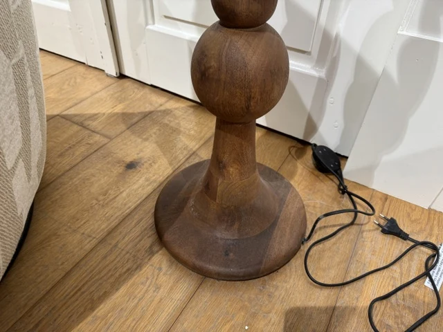 Stehlampe Holz braun mit Lampenschirm, Stehleuchte mit Lampenschirm taupe, Höhe ca. 210 cm