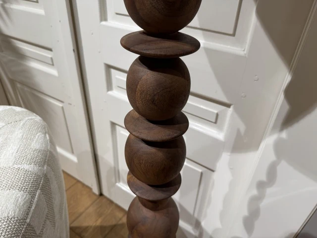 Stehlampe Holz braun mit Lampenschirm, Stehleuchte mit Lampenschirm taupe, Höhe ca. 210 cm