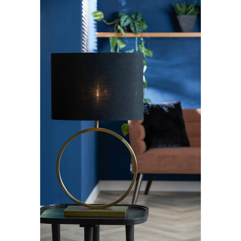 Tischleuchte Gold matt, Lampenfuß Gold für Lampenschirm, Tischlampe Kreis Gold, Höhe 42 cm
