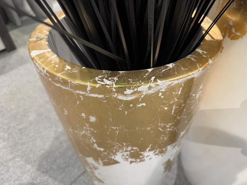 Vase weiß-Gold, Bodenvase Gold-weiß, Pflanzvase weiß-Gold, Höhe 75 cm