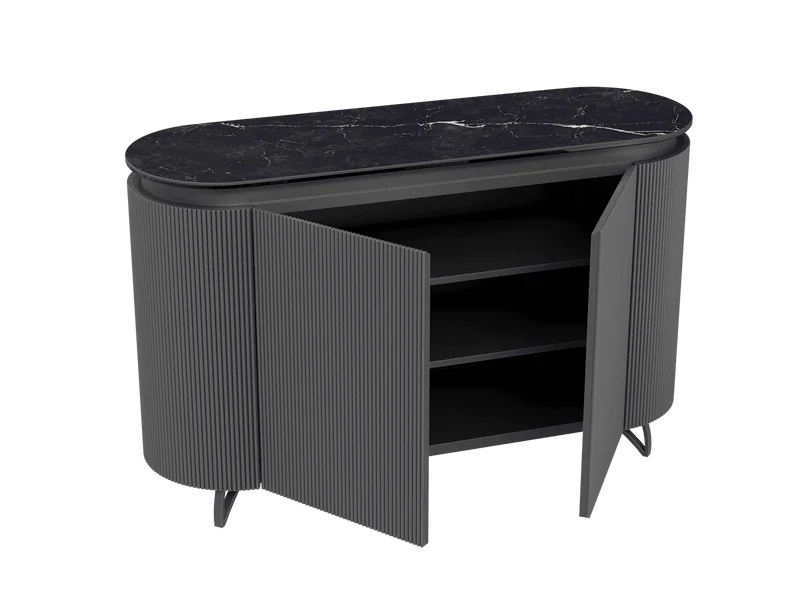 Sideboard anthrazit, Sideboard Keramik, ovale Anrichte Keramik, Breite 130 cm