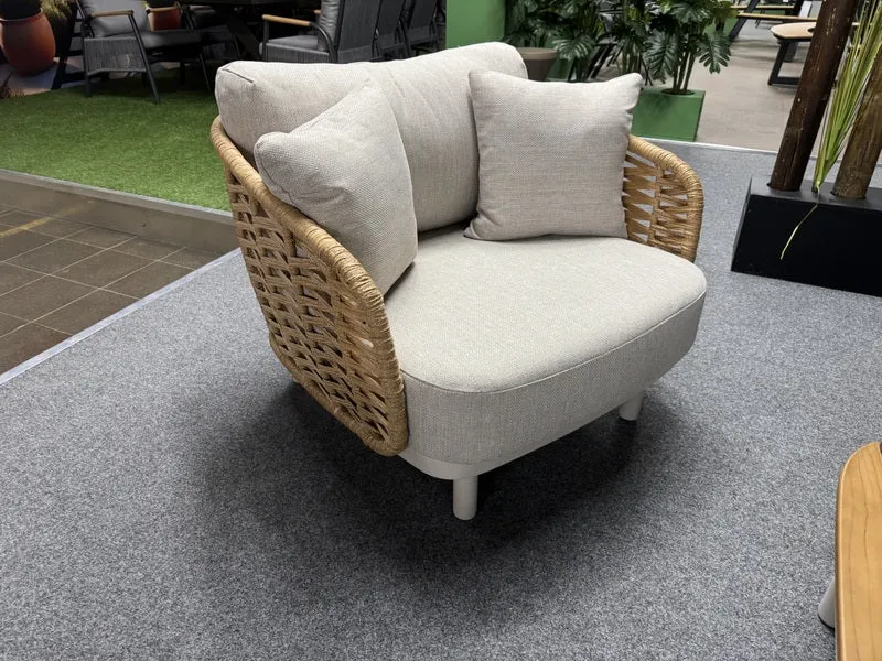 Garten-Loungeset beige-braun, 4er Set Gartentisch Teakholz mit Gartensofa beige, Gartensessel beige