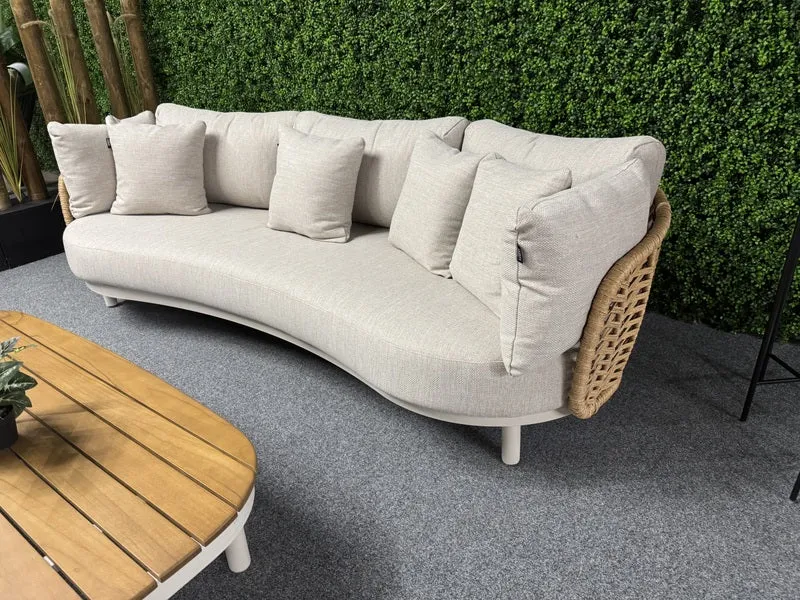 Garten-Loungeset beige-braun, 4er Set Gartentisch Teakholz mit Gartensofa beige, Gartensessel beige
