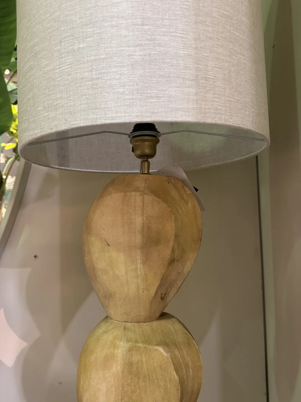 Stehleuchte Holz mit Lampenfuß taupe, Stehlampe Naturholz, Höhe 140-185 cm