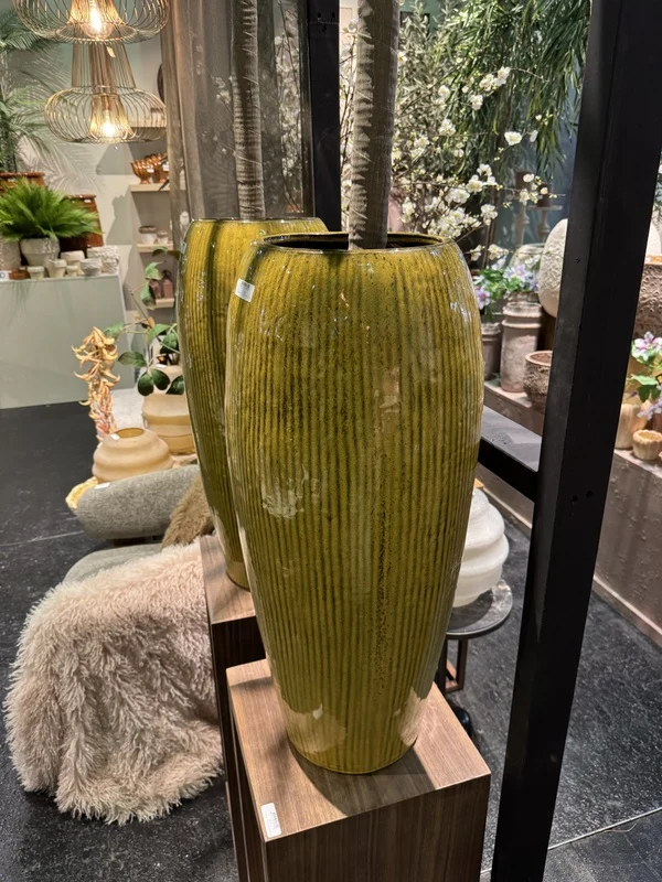 Pflanztopf gelb-braun Keramik, Blumentopf braun Keramik, Höhe 82 cm