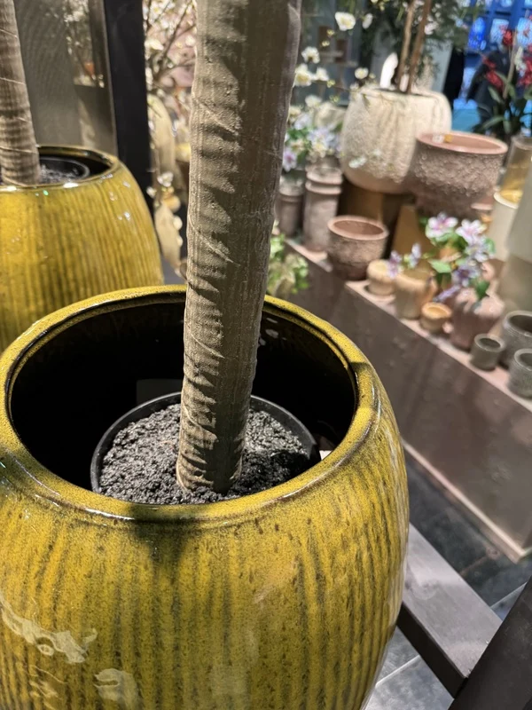 Pflanztopf gelb-braun Keramik, Blumentopf braun Keramik, Höhe 82 cm