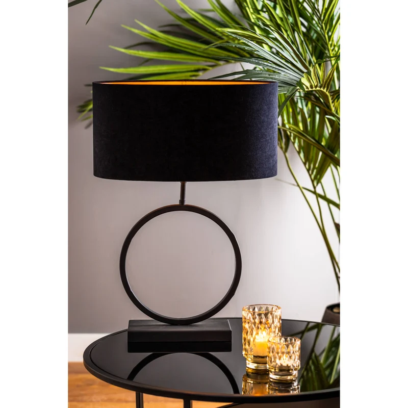 Tischleuchte schwarz, Lampenfuß schwarz für Lampenschirm, Tischlampe Kreis schwarz, Höhe 42 cm