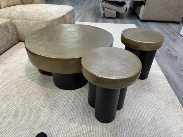 Couchtisch Bronze-schwarz, Couchtisch rund Metall Gold, Durchmesser 88 cm