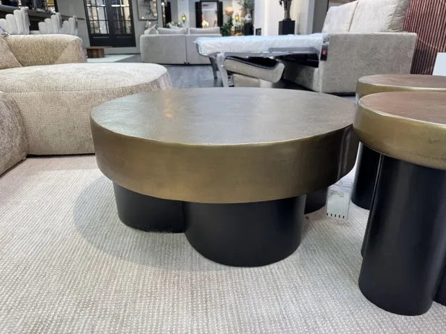 Couchtisch Bronze-schwarz, Couchtisch rund Metall Gold, Durchmesser 88 cm