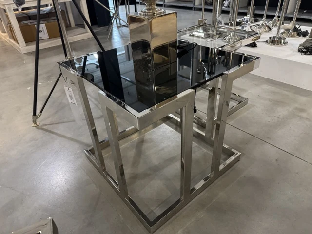 Beistelltisch Silber Glas-Metall, Beistelltisch Glas Silber, Maße: 60x60 cm