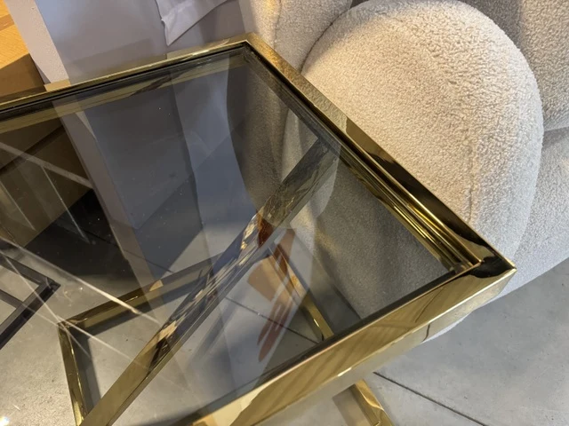 Beistelltisch Gold Glas-Metall, Beistelltisch Glas Gold, Maße: 45x45 cm