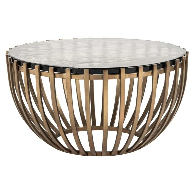 Couchtisch rund Bronze-Gold, runder Couchtisch Glas-Metall, Durchmesser 84 cm (Ausverkauft)