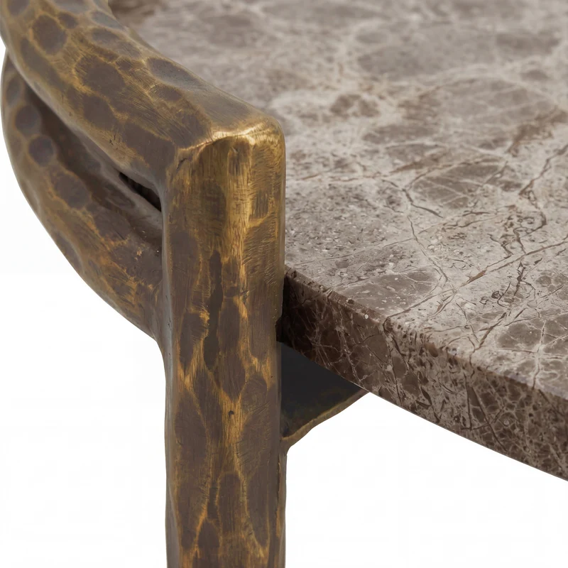 Couchtisch rund Marmor-Bronze, Couchtisch Marmor braun, Breite 80 cm