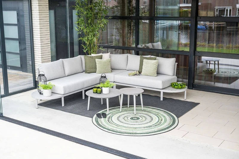 Loungesofa taupe 5-teilig, Gartenecksofa taupe, Gartenlounge taupe, Maße 269x269 cm