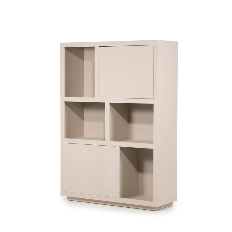 Highboard beige-taupe Eiche furniert, Schrank taupe mit zwei Türen, Wohnzimmerschrank taupe Holz Eiche furniert, Breite 120 cm