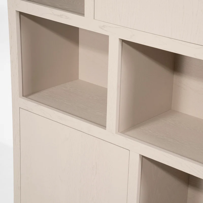 Highboard beige-taupe Eiche furniert, Schrank taupe mit zwei Türen, Wohnzimmerschrank taupe Holz Eiche furniert, Breite 120 cm