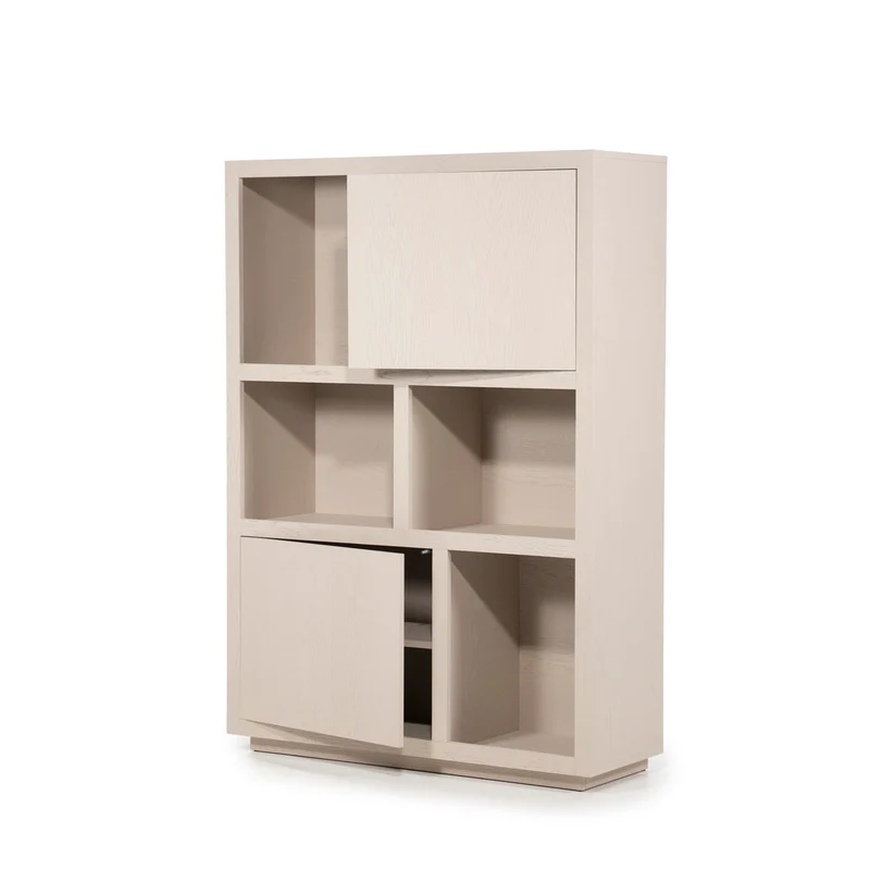 Highboard beige-taupe Eiche furniert, Schrank taupe mit zwei Türen, Wohnzimmerschrank taupe Holz Eiche furniert, Breite 120 cm