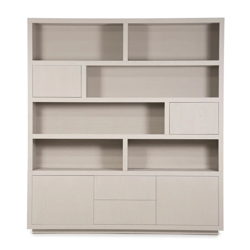Wohnzimmerschrank beige-taupe Eiche furniert, Schrank taupe mit zwei Türen, Bücherregal taupe Holz Eiche furniert, Breite 200 cm