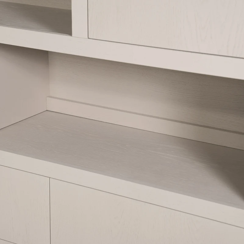 Wohnzimmerschrank beige-taupe Eiche furniert, Schrank taupe mit zwei Türen, Bücherregal taupe Holz Eiche furniert, Breite 200 cm