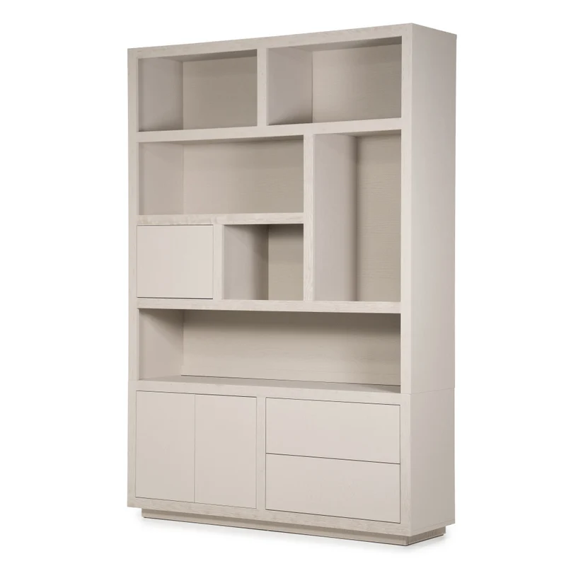 Wohnzimmerschrank beige-taupe Eiche furniert, Schrank taupe mit zwei Türen, Bücherregal taupe Holz Eiche furniert, Breite 150 cm