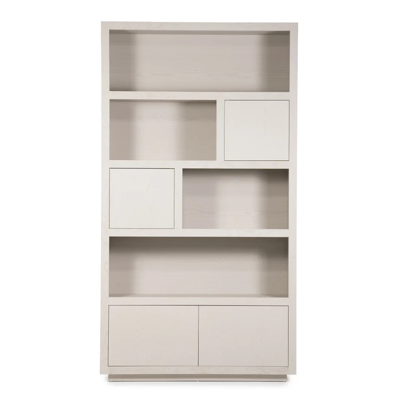 Wohnzimmerschrank beige-taupe Eiche furniert, Schrank taupe mit zwei Türen, Bücherregal taupe Holz Eiche furniert, Breite 120 cm