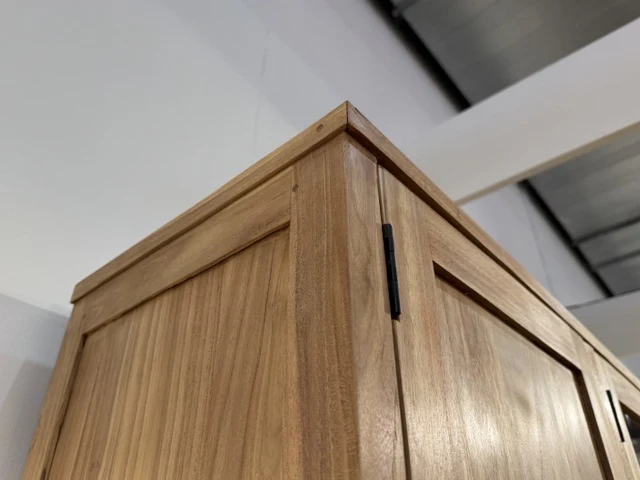 Geschirrschrank Teak, Vitrine Massivholz Teak, Breite 208 cm