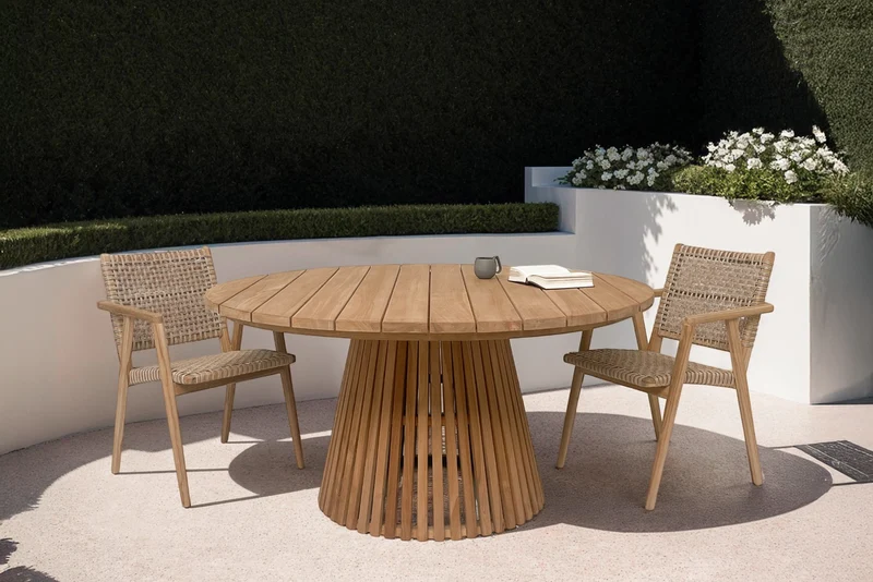 Gartentisch rund Holz Teak, runder Gartentisch Massivholz, Durchmesser 120 cm