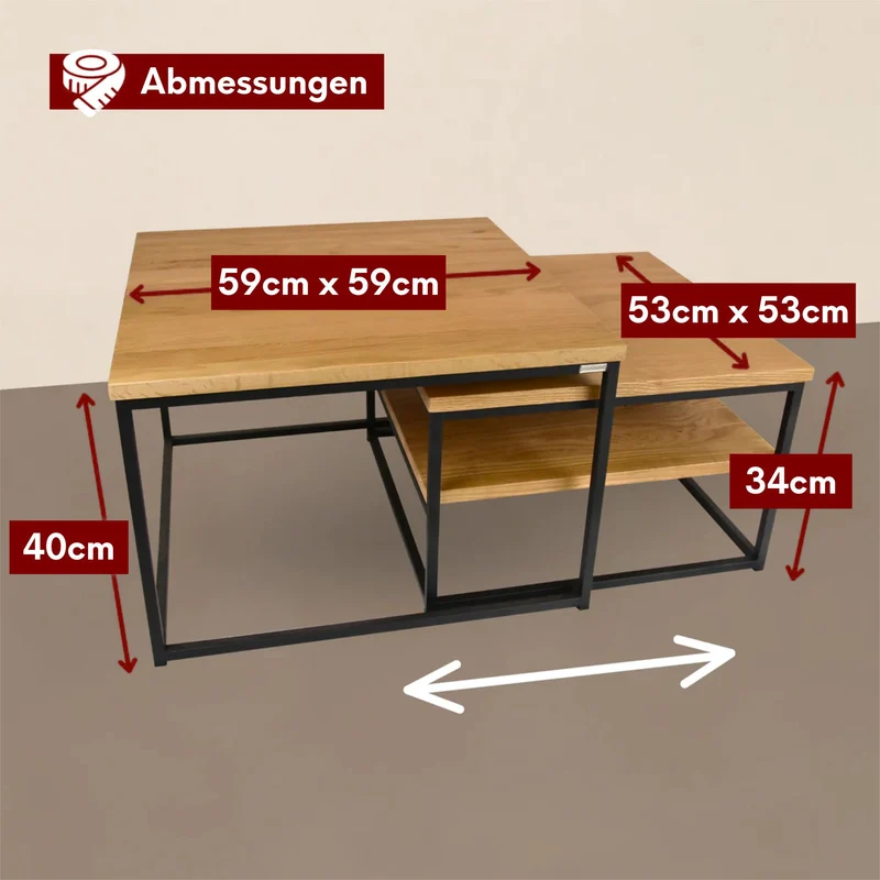2er-Set Couchtisch aus Eiche