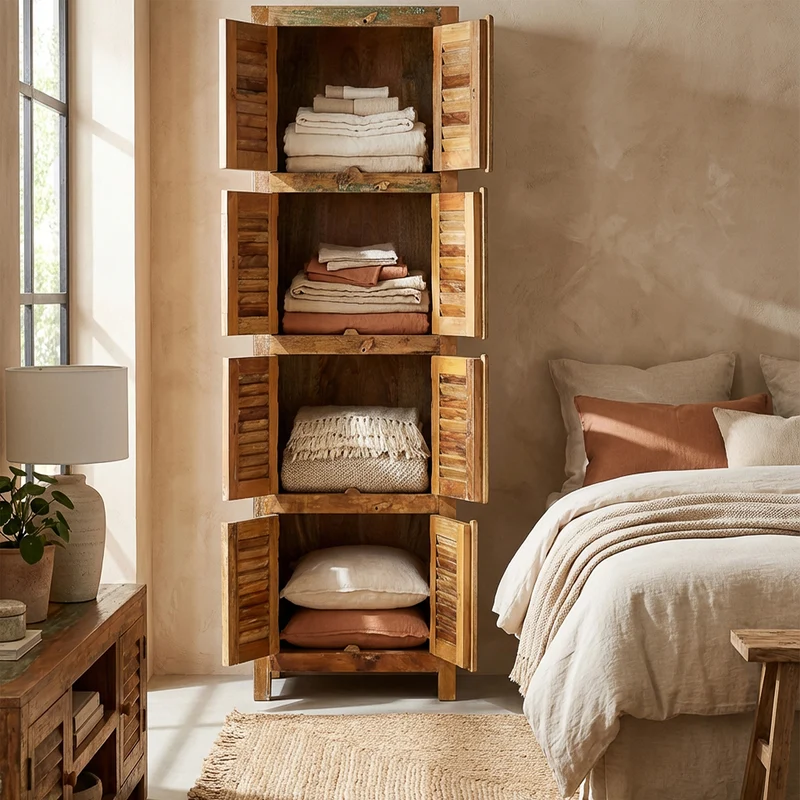 Massivholz Hochschrank – Schmal