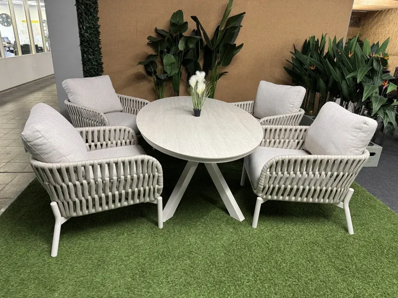 5 teiliges Set Gartentisch mit vier Gartensessel, Lounge-Gartentisch creme mit vier Sessel