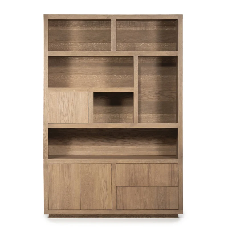 Bücherschrank Natur-braun Eiche furniert, Schrank braun mit zwei Türen, Wohnzimmerschrank braun Holz Eiche furniert, Breite 150 cm