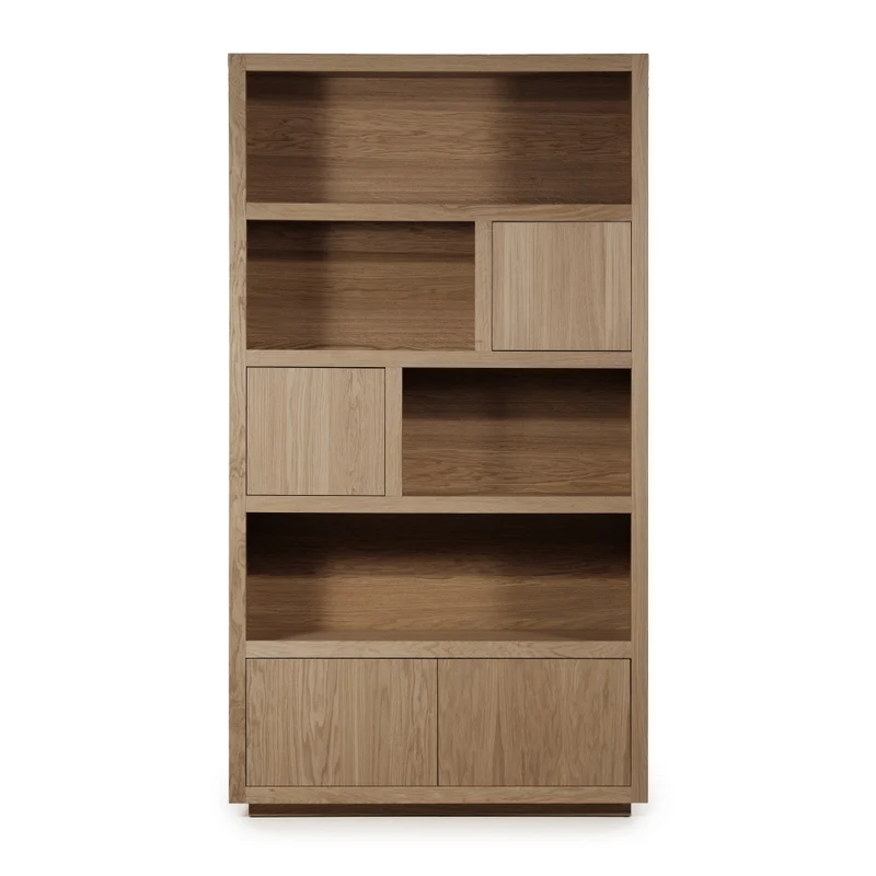 Bücherschrank Natur-braun Eiche furniert, Schrank braun mit zwei Türen, Wohnzimmerschrank braun Holz Eiche furniert, Breite 120 cm