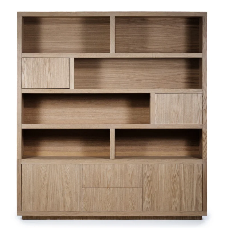 Bücherschrank Natur-braun Eiche furniert, Schrank braun mit zwei Türen, Wohnzimmerschrank braun Holz Eiche furniert, Breite 200 cm