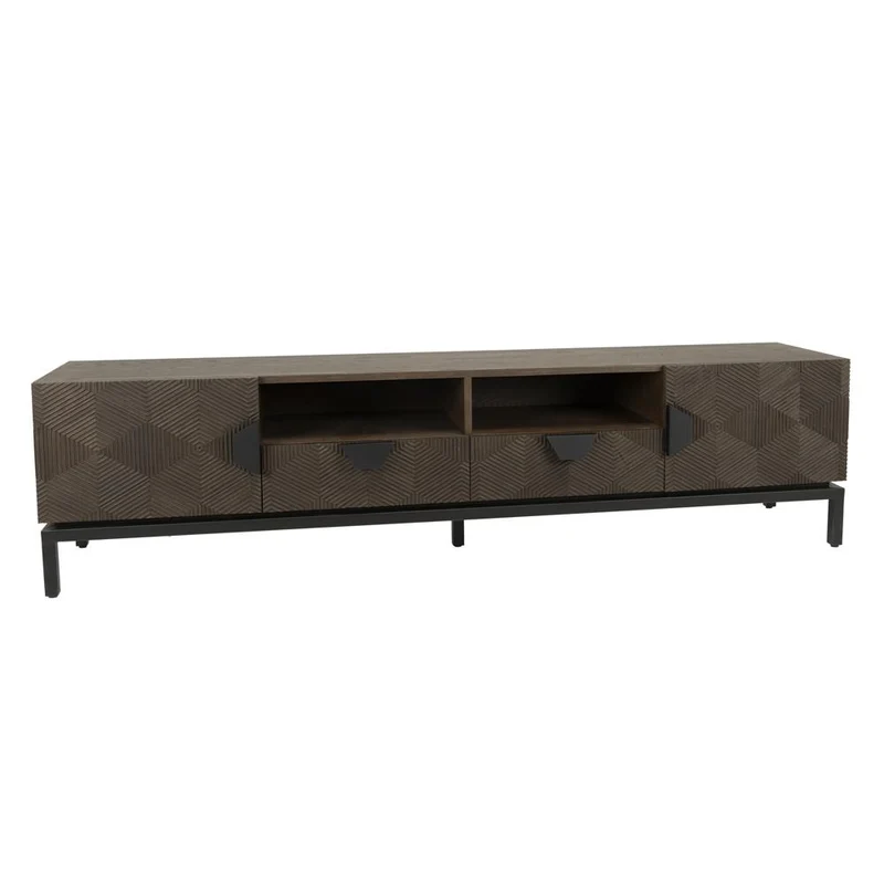 TV Schrank braun Eiche furniert 200 cm, Fernsehschrank braun mit Schublade Eiche furniert, Länge 200 cm