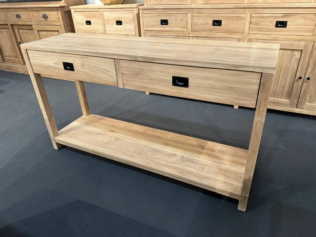 Konsole Holz Teak, Konsole mit Schubladen Massivholz Teak, Breite 140 cm