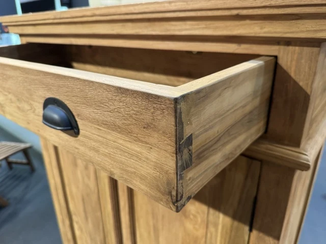 Hochschrank Holz Teak, Highboard mit Schubladen Massivholz Teak, Breite 100 cm