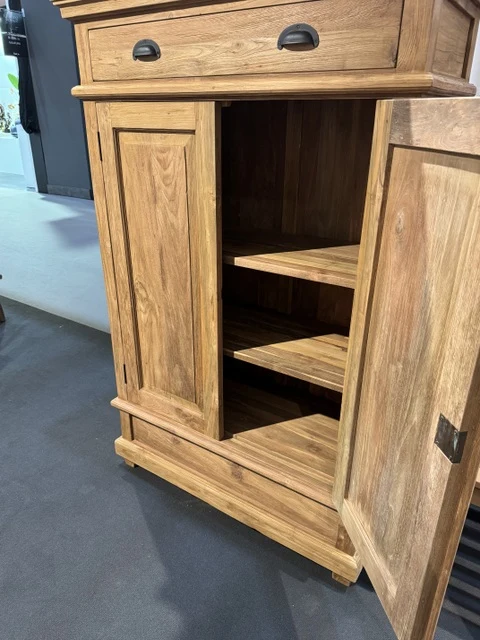 Hochschrank Holz Teak, Highboard mit Schubladen Massivholz Teak, Breite 100 cm