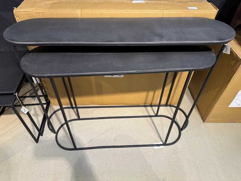 Konsole Metall grau-schwarz 2er Set, Wandtisch schwarz Metall, Breite 100- 118 cm
