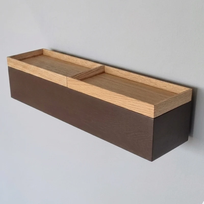 schmale Wandkonsole massive Eiche braun 48cm zwei Tabletts