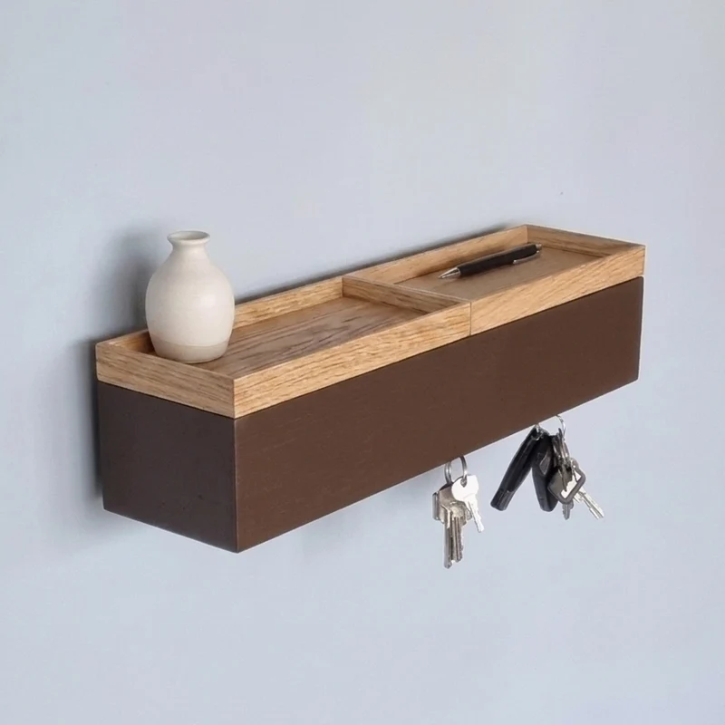 schmale Wandkonsole massive Eiche braun 48cm zwei Tabletts