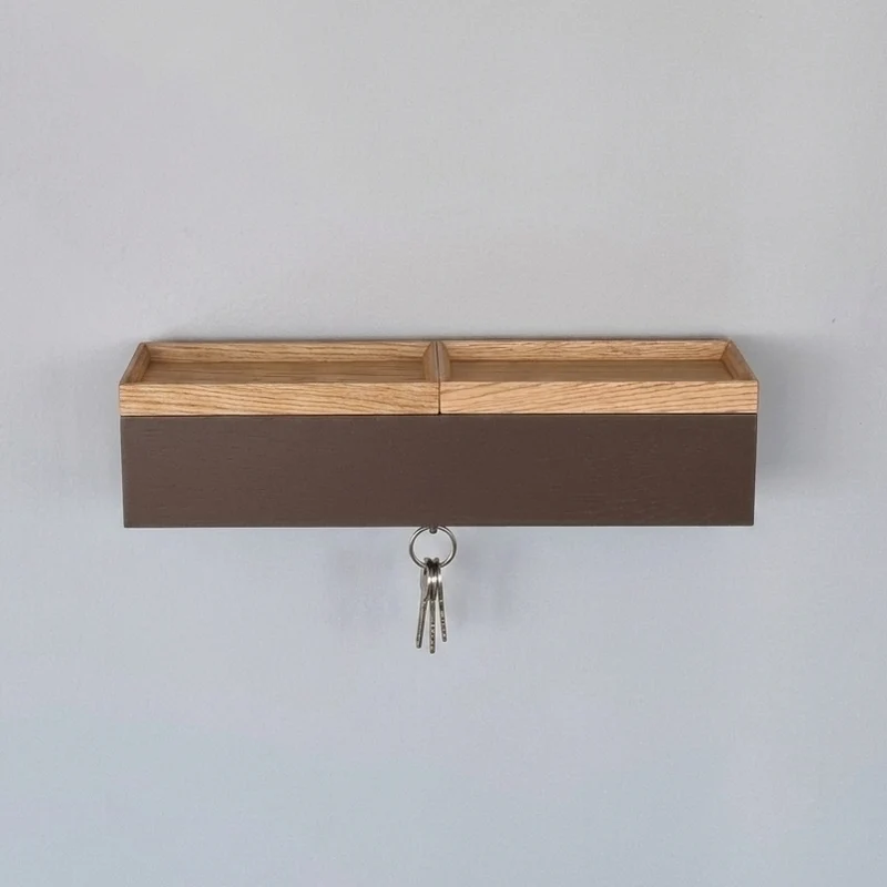 schmale Wandkonsole massive Eiche braun 48cm zwei Tabletts
