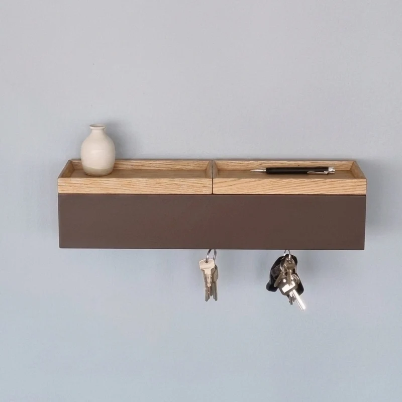 schmale Wandkonsole massive Eiche braun 48cm zwei Tabletts
