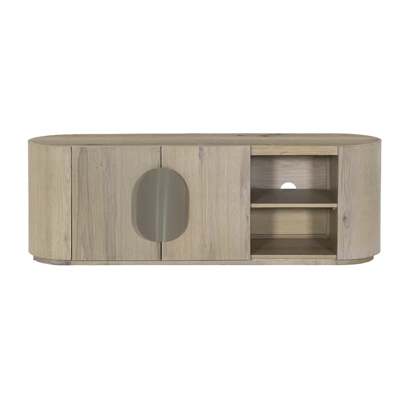 TV Schrank oval weiß-wash, Fernsehschrank oval Eiche furniert, Breite 150 cm