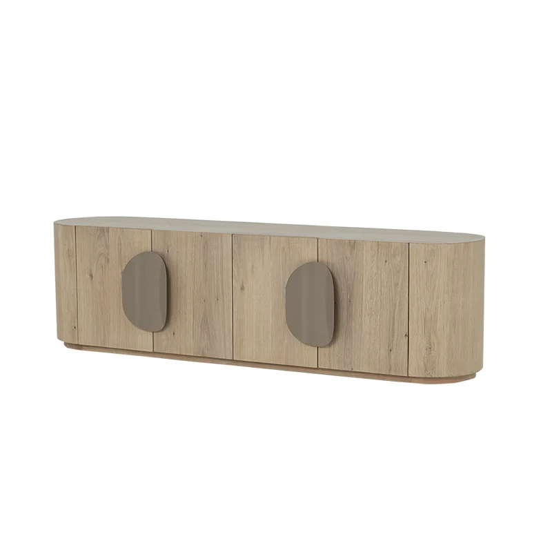TV Schrank oval weiß-wash, Fernsehschrank oval Eiche furniert, Breite 180 cm