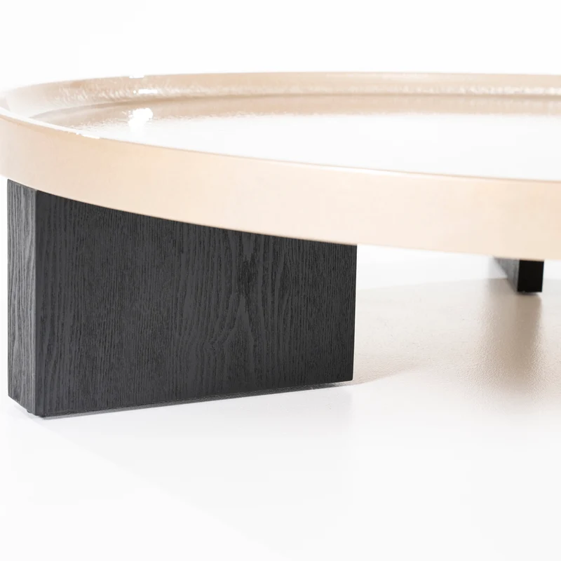 Couchtisch rund beige-schwarz, runder Couchtisch beige, Durchmesser 120 cm