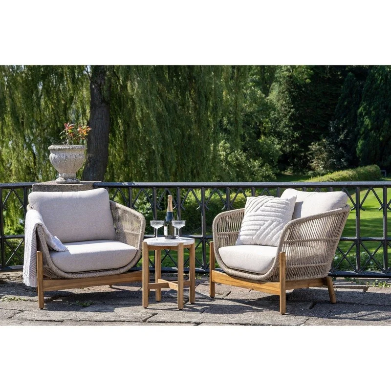 Gartenset 2 Sessel und 1 Gartenbeistelltisch rund