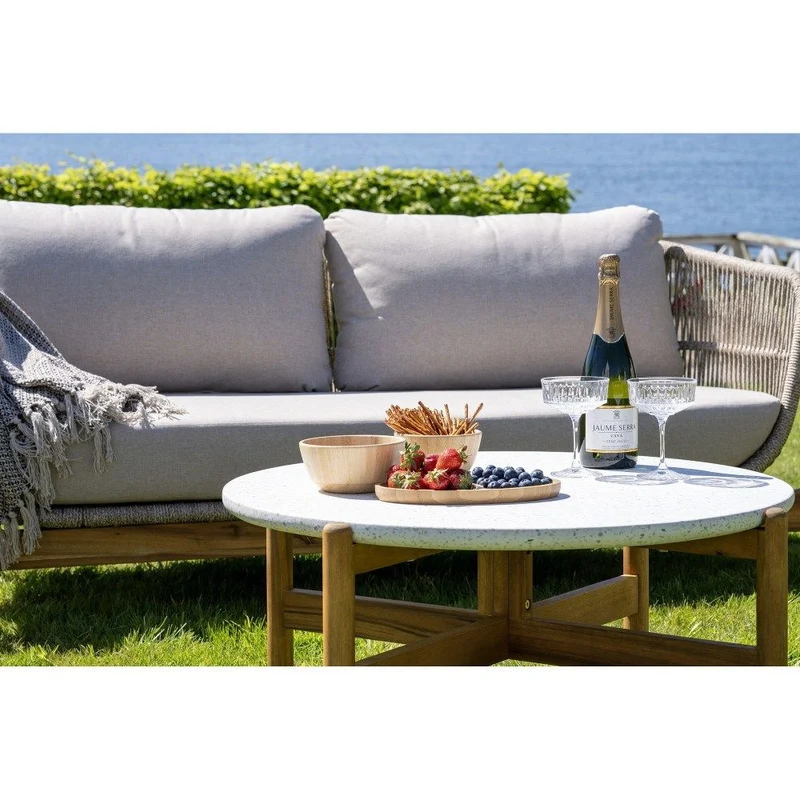 Gartentisch rund Holz, Gartencouchtisch Naturholz-Farbe, Durchmesser 85 cm