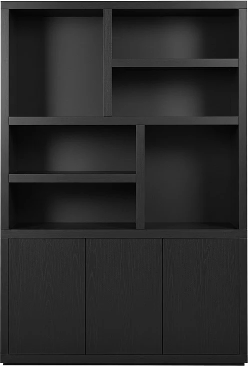 Bücherschrank schwarz Eiche furniert, Wohnzimmerschrank schwarz Eiche-Natur, Breite 160 cm