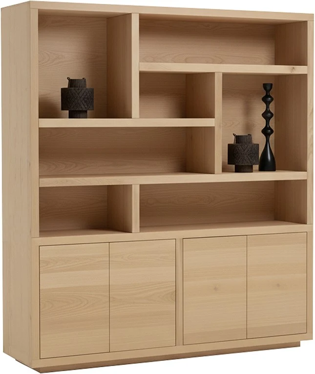 Bücherschrank Eiche furniert, Wohnzimmerschrank Eiche-Natur, Breite 200 cm