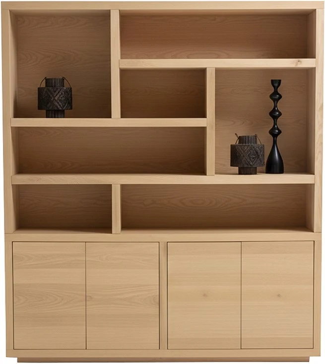 Bücherschrank Eiche furniert, Wohnzimmerschrank Eiche-Natur, Breite 200 cm